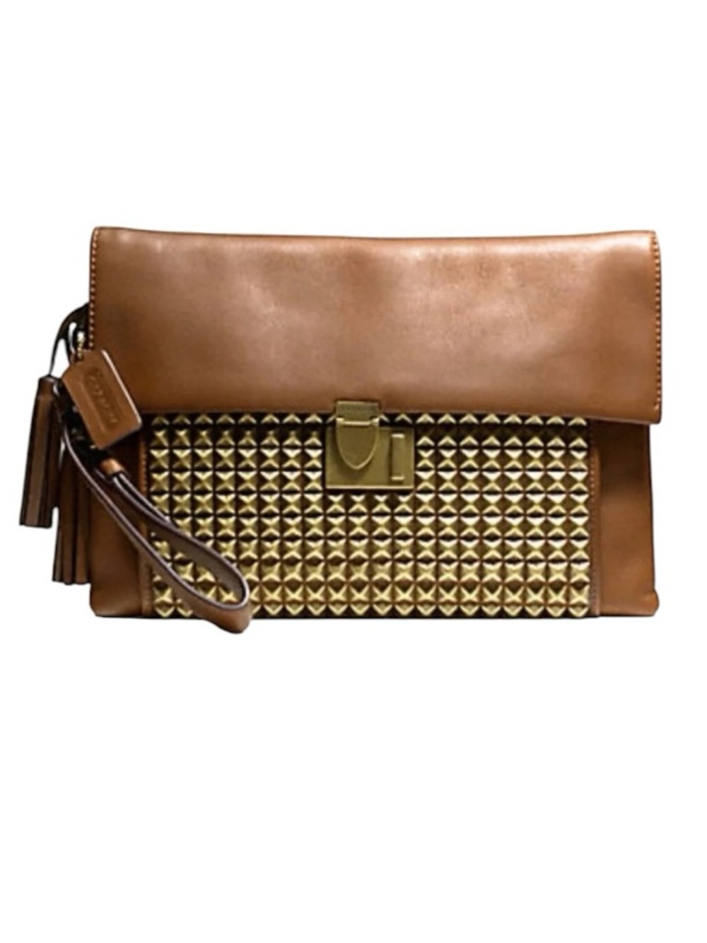 Coach Legacy Studded Clutch Carmel Brown Leather